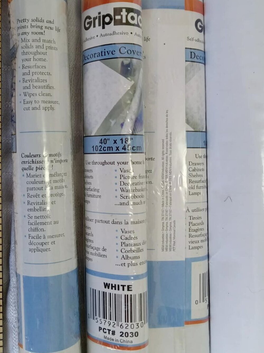3X new 40X18 rolls of adhesive white paper for drawers or DIY projects +1 opened